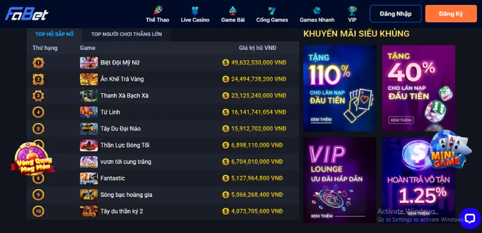 Thưởng nạp tiền độc quyền cho VIP